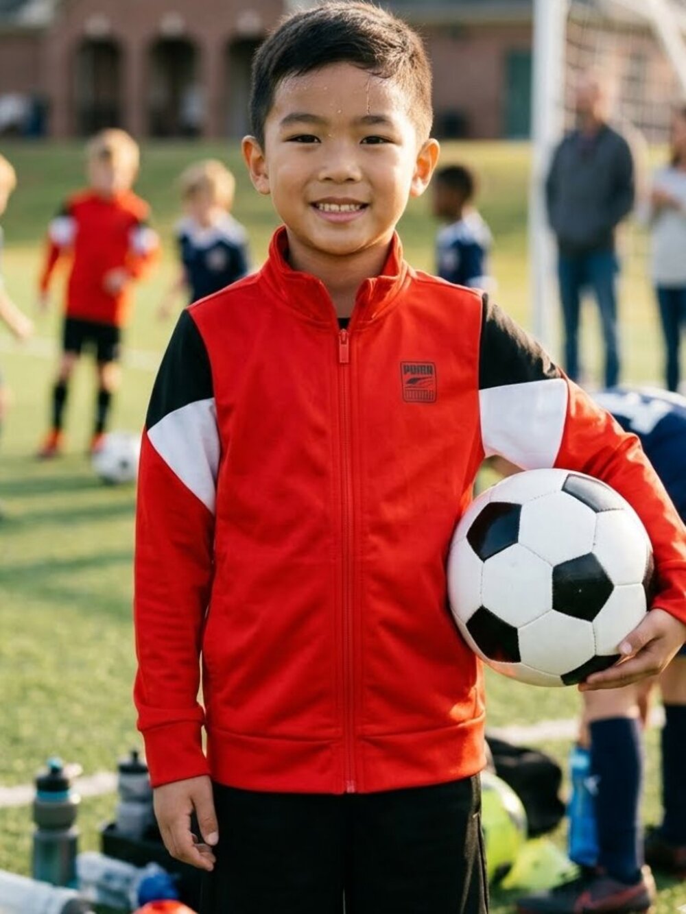 Puma Boys Red Color Block Full Zip Jacket with Pockets Athletic Track Style 4939